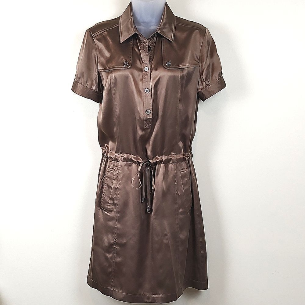 Ann Taylor Silk Shirtwaist Dress Brown Short Sleeve Size 4